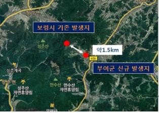 ▲ 보령시 발생지점으로부터 직선거리.ⓒ충남도