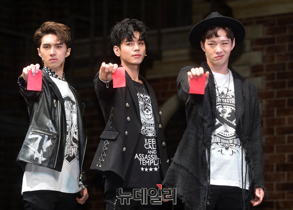 ▲ 왼쪽부터 도묘지 츠카사(どうみょうじ つかさ) 역을 맡은 이창섭(비투비), 켄(빅스), 김지휘 ⓒ 뉴데일리 공준표