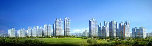 ▲ 파평 윤씨종중 부지와 관련한 논란으로 사업이 지연될 위기에 빠졌었던 파주운정 서희스타힐스는 종중 과반수이상의 동의를 얻어 최종합의를 이끌어 내며 토지문제를 해결, 사업진행에 가속도가 붙을 전망이다. 사진은 파주운정 서희스타힐스 투시도. ⓒ 서희건설