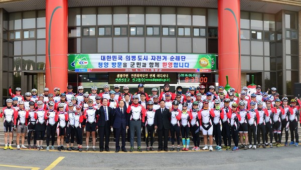 ▲ 지난해 의병도시 자전거 순례단이 청양을 방문한 모습.ⓒ제천시