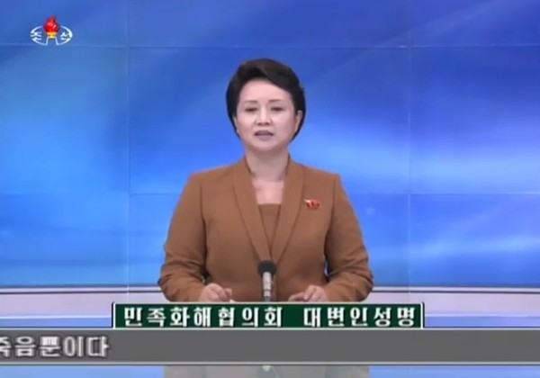 사진은 북한 ‘조선중앙TV’의 ‘민족화해협의회’ 대변인 성명 방영분 일부.ⓒ北선전매체 영상 캡쳐