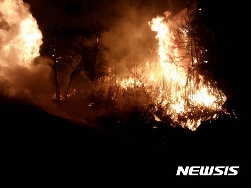 ▲ 지난해 설 연휴 기간 인천 연수구 봉재산에서 화재가 발생해 산림 4950㎡가 타고 1시간 만에 진화됐다. ⓒ뉴시스