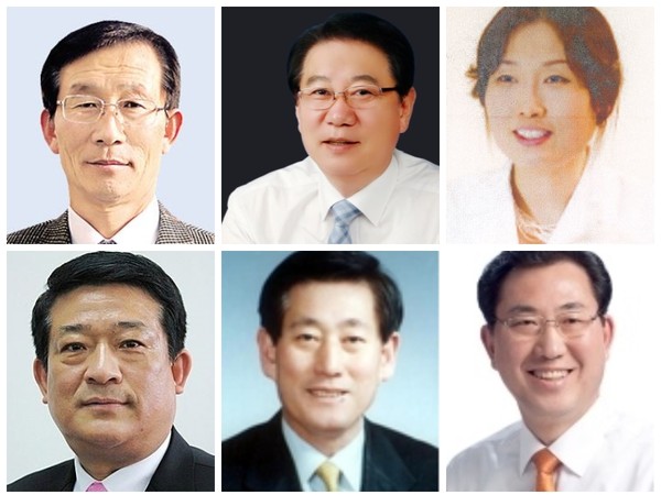 ▲ 충북 괴산군수 보궐선거 후보자들 (시계방향으로) 남무현, 송인헌, 박경옥, 나용찬, 김환동, 김춘묵 후보.ⓒ괴산군선거관리위원회