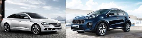 ▲ 르노삼성 SM6(왼쪽), 기아차 스포티지.ⓒ각 사