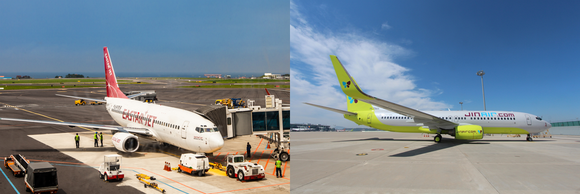 이스타항공(왼쪽)과 진에어(오른쪽)은 국제항공운송협회가 인증하는 IOSA Edition 10th 재등록을 통해 운하아 안전성을 인정받았다고 23일 밝혔다.ⓒ각 사