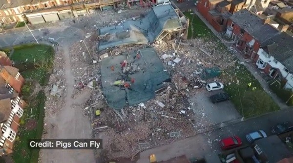 ▲ 영국 중서부 도시에서 가스 폭발로 추정되는 사고가 발생해 33명이 다쳤다. 사진은 英'BBC' 관련 보도영상 일부.ⓒ英'BBC' 보도영상 캡쳐