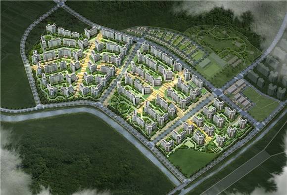 ▲ 올해 두 차례에 걸쳐 분양할 예정인 김포 신곡6지구 도시개발사업지 아파트 조감도. ⓒ신동아건설