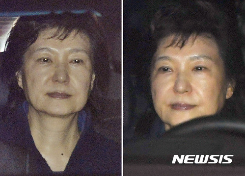 ▲ 31일 새벽 구속영장이 발부된 박근혜 전 대통령이, 서울 서초동 중앙지검청사에서 서울구치소로 이동하기 위해 검찰 차량에 탑승한 모습. ⓒ 사진 뉴시스