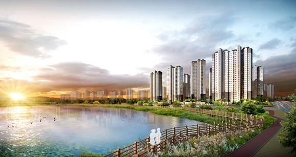 ▲ '비전 레이크 푸르지오' 야경 투시도. ⓒ대우건설