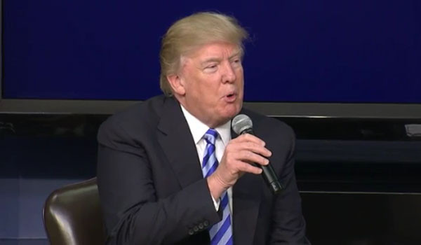 ▲ 도널드 트럼프 美대통령이 지난 4일(현지시간) 기업 CEO와 가진 타운홀 미팅에서 북한을 '인류의 골칫거리'라고 표현해 눈길을 끌었다. ⓒ美AP통신 관련영상 화면캡쳐.