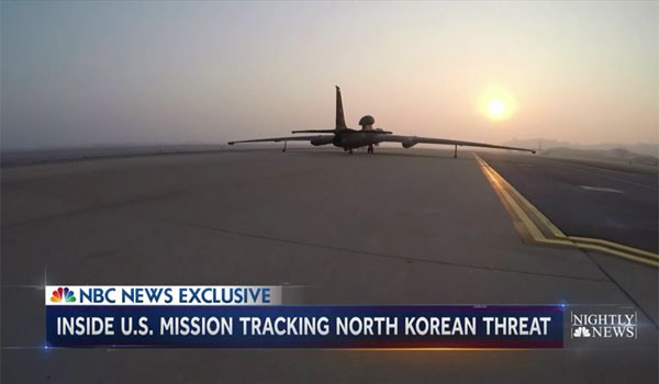 레스터 홀트 앵커는 이날 보도에서 오산 美공군기지의 U-2S 정찰기가 이륙하는 모습을 직접 보도했다. ⓒ美NBC뉴스 관련보도 화면캡쳐.