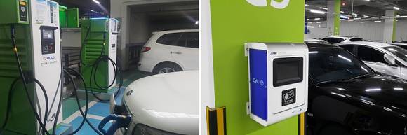 ▲ 서울 성북구 고려대학교 지하주차장에 설치된 전기자동차 충전기(왼쪽)와 달리 서울 서대문구 연세대 주차장 내 전기차 충전시설은 운영되지 않고 있다. ⓒ뉴데일리 류용환 기자