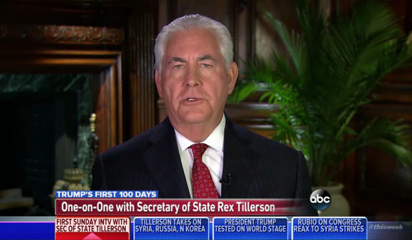 ▲ 지난 9일(현지시간) 美ABC뉴스와 인터뷰하는 렉스 틸러슨 美국무장관. ⓒ美ABC뉴스 관련보도 화면캡쳐.