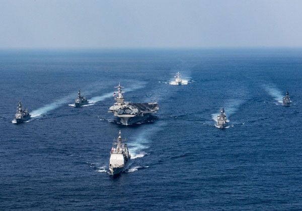 ▲ 오는 15일 한국에 도착할 예정인 '칼 빈슨 항모강습단'의 이동 모습. ⓒ美국방부 관영 성조지 보도화면 캡쳐