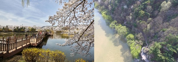 ▲ 경주 보문호반길(왼쪽)과 예천 낙동강 쌍절암 생태숲길.ⓒ경북도