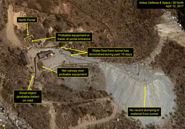 ▲ 6차 핵실험 준비는 마친 北풍계리 핵실험장에서는 최근 배구 경기가 열리는 등 노는 분위기라고 한다. 사진은 지난 12일(현지시간) 美38노스가 분석한 北풍계리 핵실험장 일대 위성사진. ⓒ美38노스 관련보도 화면캡쳐.