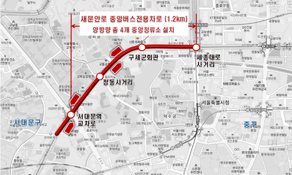 ▲ 새문안로 중앙버스전용차로 구간. ⓒ서울시 제공