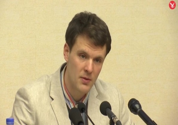 ▲ 북한에서 한국계 미국인이 억류된 것으로 알려졌다. 사진은 2016년 3월 북한 선전물을 훔치려한 혐의로 15년의 노동교화형을 선고 받은 미국인 대학생 오토 웜비어.ⓒ英'인디펜던트' 보도영상 캡쳐