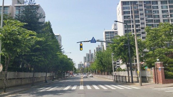 ▲ 충북 청주시가 설치한 아치형 교통신호등 모습.ⓒ청주시