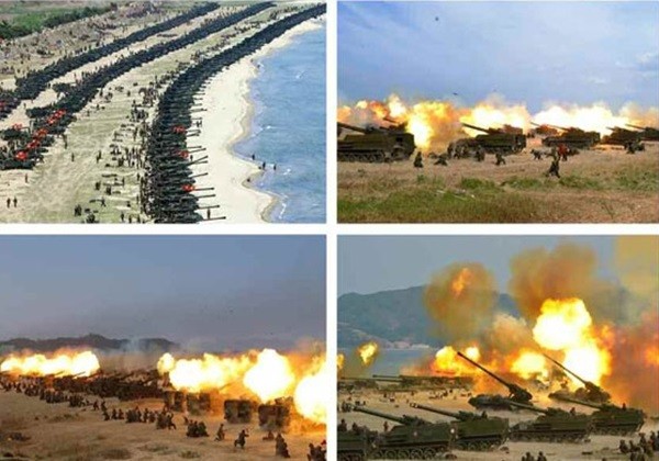 ▲ 북한이 인민군 창건 85주년인 25일 김정은이 참관한 가운데 역대 최대 규모의 군종합동타격시위를 진행했다. 사진은 타격시위 관련 北노동당 기관지 '노동신문' 보도 일부.ⓒ北선전매체 홈페이지 캡쳐