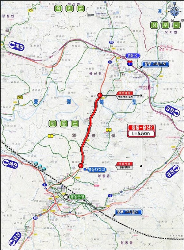 ▲ 영동읍~용산 위치도.ⓒ대전지방국토관리청