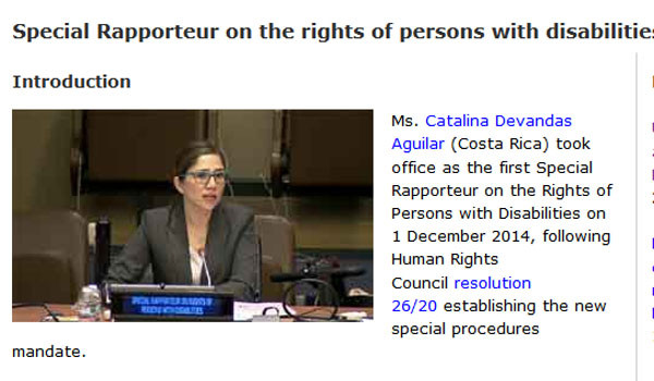 ▲ 유엔 장애인인권 특별보고관이 오는 5월 북한을 공식방문한다. 사진은 카타리나 데반다스 아길라 유엔 장애인인권 특별보고관 소개 화면. ⓒ유엔 OHCHR 홈페이지 캡쳐.
