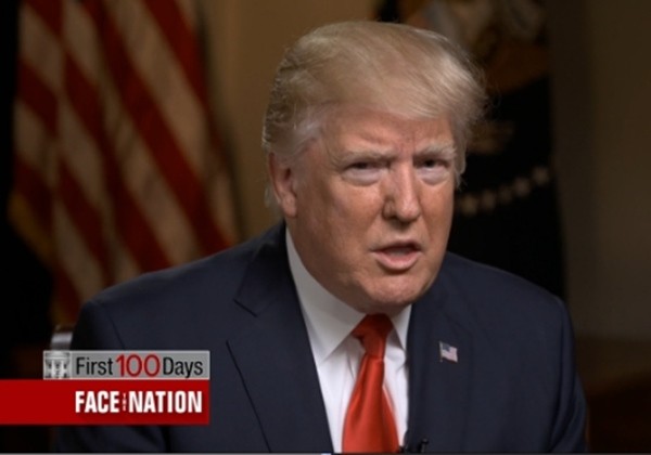 ▲ 도널드 트럼프 미국 대통령이 대북군사 조치 가능성이 완전히 배제되지 않았다는 것을 시사해 눈길을 끈다. 사진은 트럼프 美대통령이 美'CBS' 방송의 취임 100일 인터뷰서 발언을 하고 있다.ⓒ美'CBS' 방송 보도영상 캡쳐