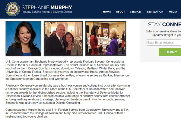 ▲ 최근 美하원에서는 스테파니 머피 의원 등 美민주당 의원들의 공동발의로, 북한정보만을 전문적으로 수집하는 통합조직설립 법안이 발의됐다고 한다. 사진은 스테파니 머피 의원 홈페이지. ⓒ美하원 스테파니 머피 의원 홈페이지 캡쳐.