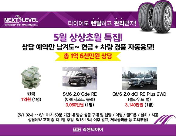 ▲ 넥센타이어는 8일 GS홈쇼핑에서 타이어 렌탈 서비스인 '넥스트레벨' 판매를 시행한다고 밝혔다.ⓒ넥센타이어