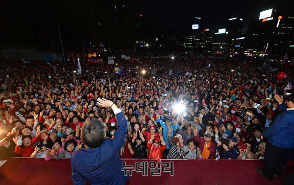 ▲ 자유한국당 홍준표 후보의 대한문 유세 현장. ⓒ뉴데일리 정상윤 기자