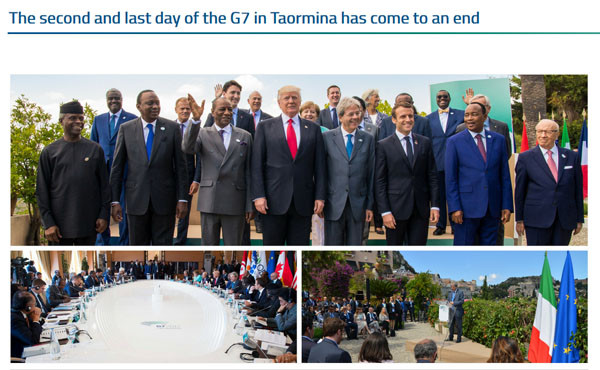 이탈리아 타르미나에서 열린 G7 정상회담이 이틀 간의 일정을 마치고 27일(현지시간) 폐막과 함께 공동선언문을 내놨다. ⓒG7 이탈리아 정상회담 홈페이지 캡쳐.