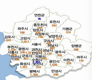 ▲ 5월17일 기준 개업공인중개사무소 가장 많은 곳. ⓒ 경기도부동산포털