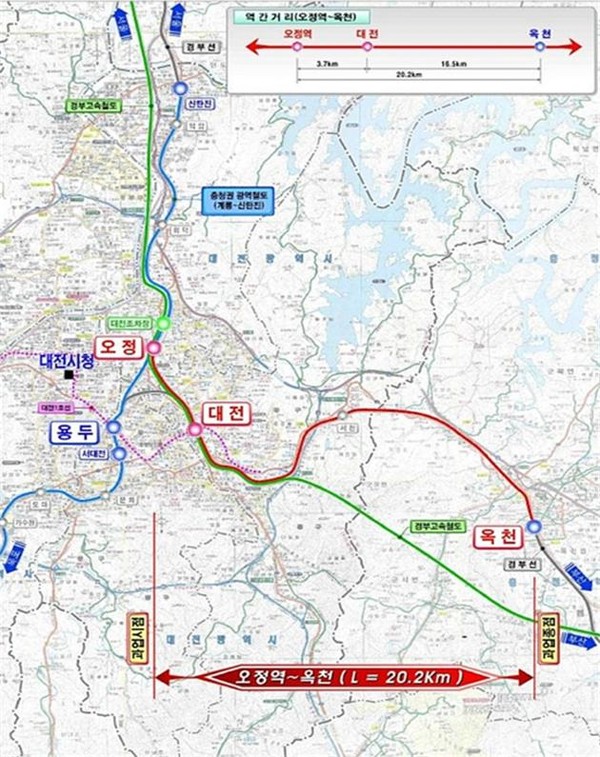 ▲ 충청권 광역철도 옥천 연장 노선도.ⓒ옥천군