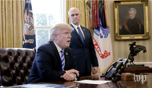 ▲ 백악관 집무실의 도널드 트럼프 美대통령. ⓒ美워싱턴포스트 관련보도 영상캡쳐.