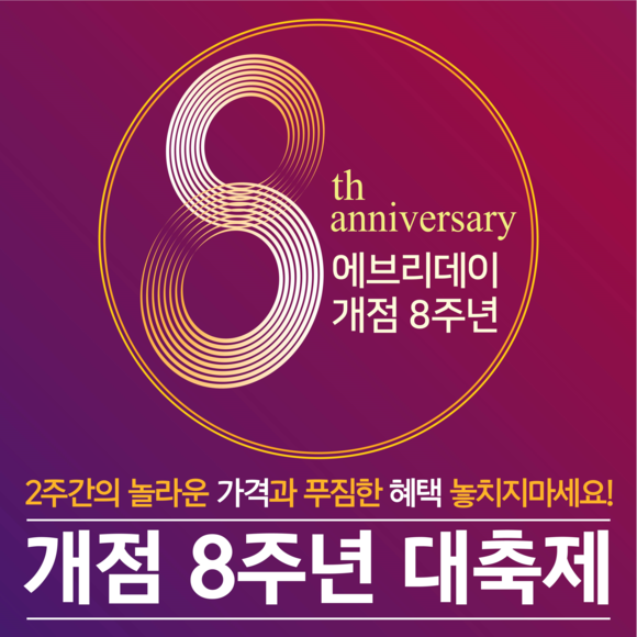 ▲ 이마트 에브리데이가 8번째 생일을 맞아 대규모 할인행사를 진행한다고 5일 밝혔다. 2주에 걸쳐 진행되는 이번 행사는 약 300개 품목 최대 50% 할인 및 SSG PAY 연계할인, 모바일 이벤트 등을 총망라한 대규모 행사다. 8주년을 기념해 숫자 ‘8’과 관련된 다양한 프로모션을 진행한다.  ⓒ이마트에브리데이