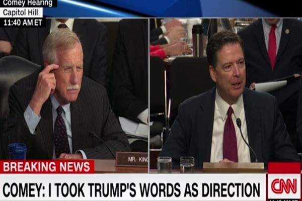 ▲ 사진은 질의에 답하고 있는 제임스 코미 前FBI 국장.ⓒ美'CNN' 보도영상 화면캡쳐