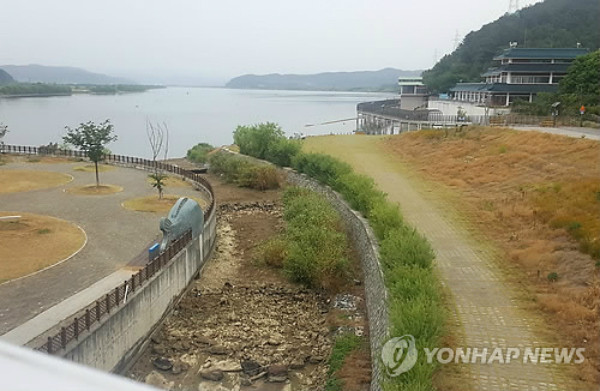 ▲ 문재인 대통령의 낙동강 강정고령보 수문 개방 지시로 수위로 낮아져 어도에 물이 통하지 않게 되면서, 물고기와 민물새우들이 떼죽음을 당했다. ⓒ연합뉴스 사진DB