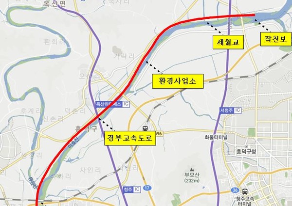 ▲ 충북 청주시 미호천변 자전거도로 공사구간.ⓒ청주시