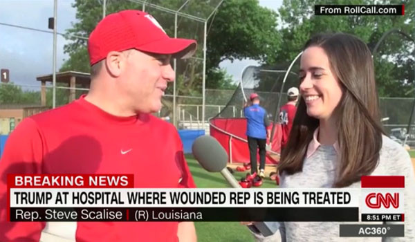 ▲ 美버지니아 알렉산드리아 야구장 총기난사로 총격을 받아 현재 중태에 빠진 '스티븐 스칼리스' 美하원의원(왼쪽). 美공화당 하원 원내총무를 맡고 있다. ⓒ美CNN 관련보도 화면캡쳐.