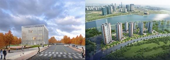 ▲ 세종 선거관리위원회 청사(좌)와 '송도 힐스테이트 레이크' 조감도. ⓒ국토교통부