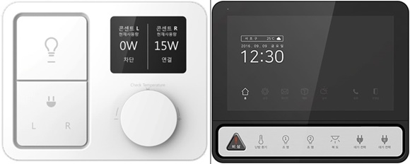 ▲ 무선통합스위치(좌)와 통합 월패드 이미지. ⓒ포스코건설
