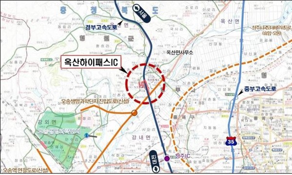 ▲ 경부고속도로 옥산 하이패스 나들목 위치도.ⓒ한국도로공사