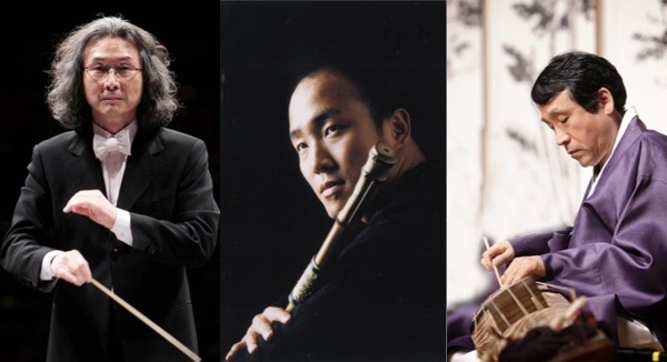 ▲ 사진 왼쪽부터 지휘자 김성진. 대금 연주가 김정승, 거문고 연주가 정대석ⓒ문화체육관광부