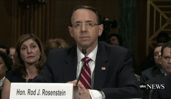 ▲ 로드 로젠스타인 美법무부 부장관. 그는 최근 한 행사에서 "북한의 노동교화형은 사실상 고문형"이라고 지적했다고 한다. ⓒ美ABC뉴스 보도화면 캡쳐.