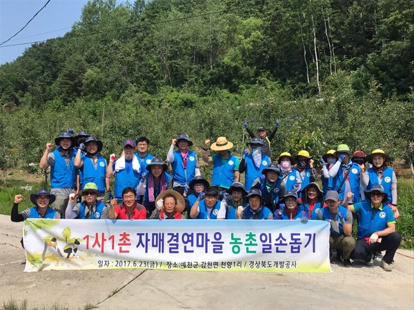 ▲ 경상북도개발공사 배판덕 사장을 비롯한 임직원 40여명이 23일 적기영농 실현 농촌사랑운동을 실시했다.ⓒ경북개발공사