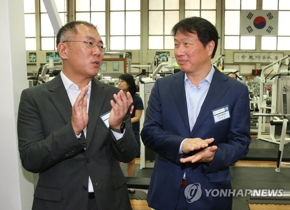 ▲ (왼쪽부터)정의선 현대차 부회장과 최태원 SK그룹 회장.ⓒ연합뉴스