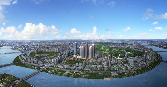 ▲ 용산 센트럴파크 해링턴 스퀘어 항공 조감도. ⓒ 효성