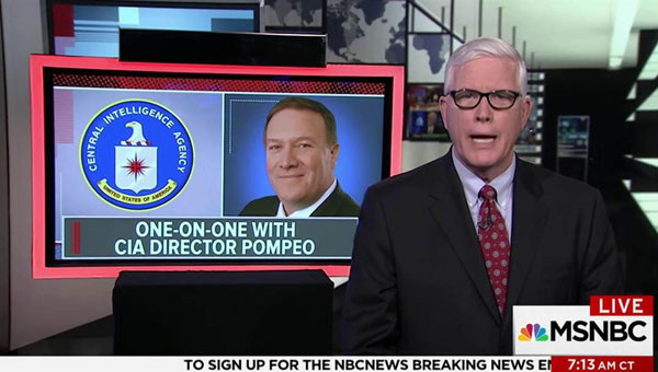 지난 19일(현지시간) MSNBC방송과 인터뷰를 한 마이크 폼페오 美CIA 국장은 "트럼프 대통령의 머릿속은 북한문제 해결로 가득 차 있다"고 밝혔다. ⓒ美MSNBC 관련보도 화면캡쳐.