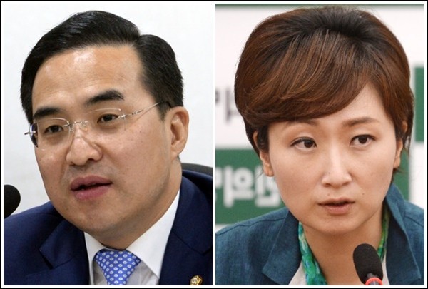 (왼쪽부터) 박홍근 민주당 원내수석부대표, 이언주 국민의당 원내수석부대표. ⓒ뉴시스