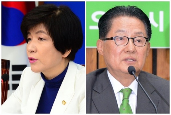 (왼쪽부터) 김영주 민주당 최고위원, 박지원 국민의당 전 대표. ⓒ뉴시스